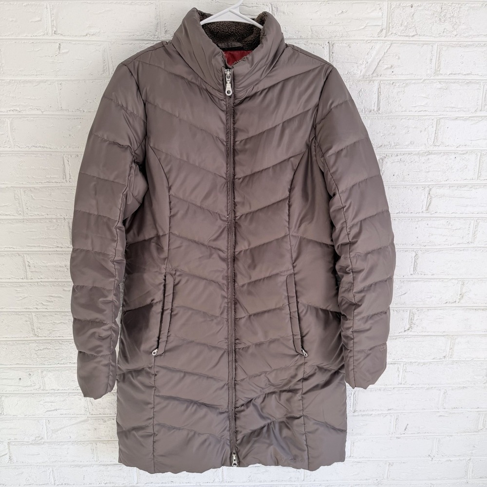 EUC Eddie Bauer Solid Gray/Taupe‎ Women's Down Puffer EB550 Coat Size Small